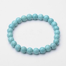 Round Synthetic Turquoise Stretch Bracelets BJEW-O118-01