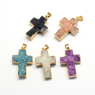 plated Natural drusy  Agate Cross Pendants G-R275-06-1