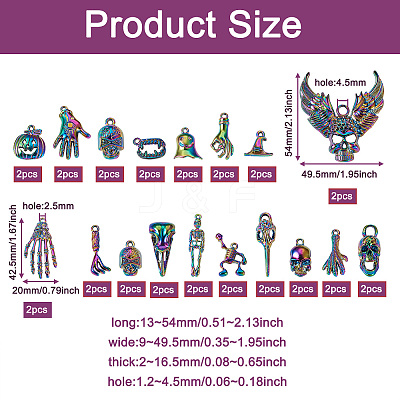 36Pcs Halloween Rainbow Color Alloy Pendants PALLOY-BY0001-01-1