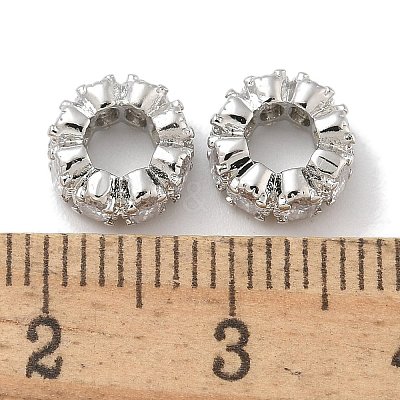 Brass Micro Pave Clear Cubic Zirconia Rondelle European Beads KK-L224-034P-1