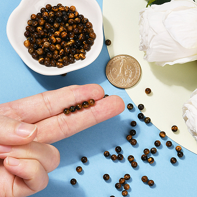 200Pcs Round Natural Tiger Eye Beads G-SP0001-21A-1
