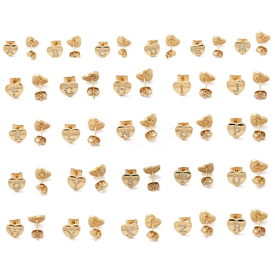 Rack Plating Brass Micro Pave Clear Cubic Zirconia Stud Earrings EJEW-K299-01G-1