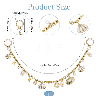 Alloy & ABS Plastic Imitation Pearl & Electroplated Natural Shell Tassel 304 Stainless Steel Bag Decorative Chains HJEW-BM00057-1
