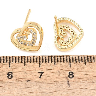 Brass Micro Pave Clear Cubic Zirconia Heart Stud Earrings EJEW-F400-28A-G-1