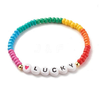 Word LUCKY Stretch Bracelets BJEW-JB07524-06-1