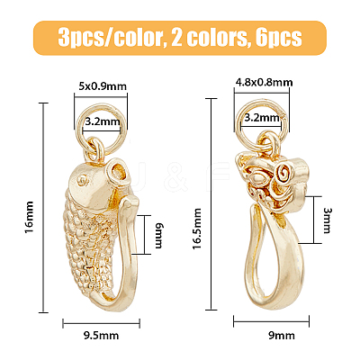 12Pcs 4 Styles Rack Plating Brass Hook Clasps KK-FH0005-43-1