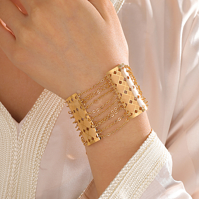 Hollow Brass Rhombus Wide Link Bracelets for Women GM9840-1
