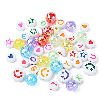 302Pcs 9 Style Transparent & Opaque Rainbow Iridescent Acrylic Beadss Plated and Enamel MACR-CJ0001-55-1