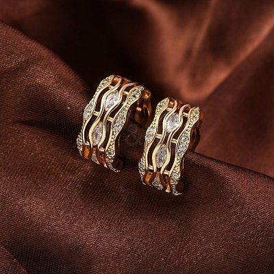Rack Plating Brass Micro Pave Clear Cubic Zirconia Cuff Earrings for Women EJEW-C125-24G-G-1