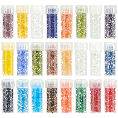 120G 24 Styles Round Hole Glass Bugle Beads SEED-HY0001-22-1