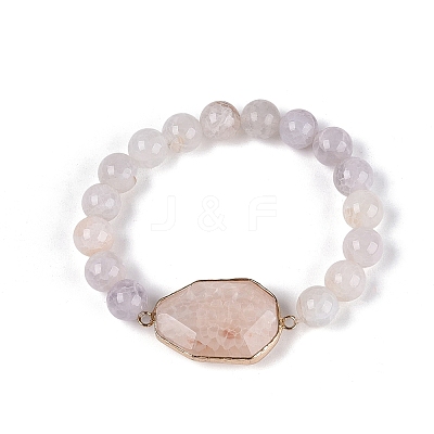 Brass Natural Agate(Dyed & Heated) Faceted Teardrop and Round Beaded Stretch Bracelets for Women BJEW-Q101-01B-1