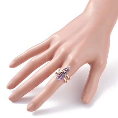 Roungh Raw Natural Gemstone Wire Wrapped Open Cuff Rings for Girl Women RJEW-JR00429-1