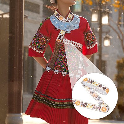 Ethnic Style Polyester Ribbons OCOR-WH0077-34D-1