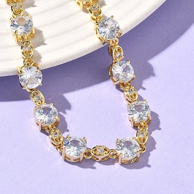 Clear Cubic Zirconia Flat Round & Oval Link Chains Bracelet BJEW-G773-07G-1