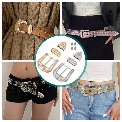 2Sets 2 Colors Alloy Buckle with Rhinestonr Sets AJEW-BC0007-48-1