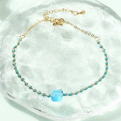 304 Stainless Steel Glass Beads Link Chain Bracelets BJEW-A036-14G-01-1