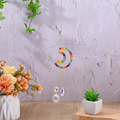 1Pc Colorful Glass Beaded Woven Net Suncatchers AJEW-CY0001-95B-1
