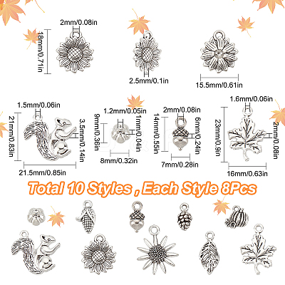 80Pcs 10 Style Tibetan Style Alloy Pendants TIBEP-SC0002-33-1