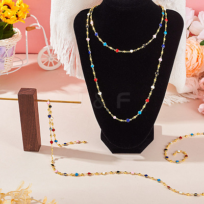 1M Handmade Colorful Enamel Heart Beaded Chains CHC-TA0001-12-1