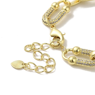 Rack Plating Brass Micro Pave Clear Cubic Zirconia Oval Link Chain Bracelets for Women LS-BJEW-P323-08G-1