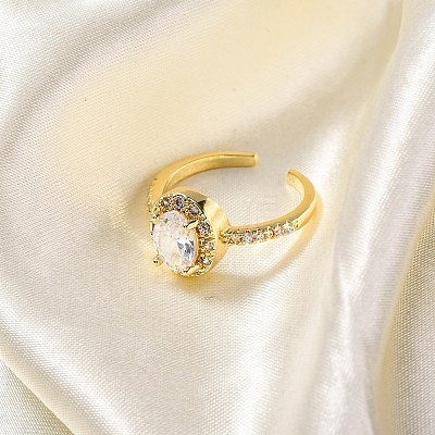Rack Plating Brass Micro Pave Clear Cubic Zirconia Cuff Finger Rings for Women RJEW-M028-10G-1