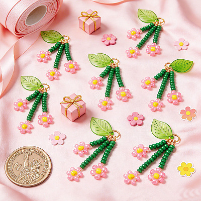 10Pcs Glass Seed Beaded Flower Pendants PALLOY-SZ00069-1