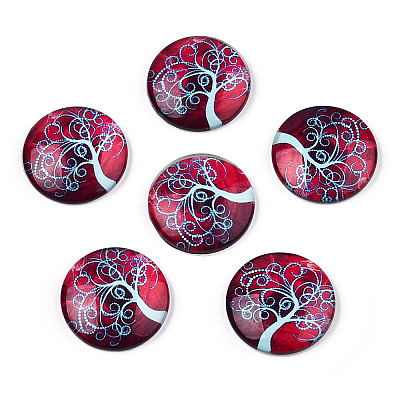 Half Round/Dome Tree Pattern Glass Flatback Cabochons for DIY Projects LS-GGLA-Q037-25mm-M28-04-1
