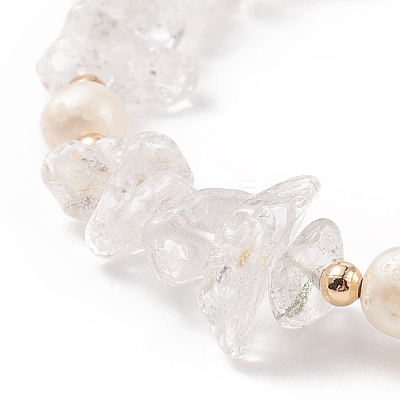 Natural Quartz Crystal Chips & Pearl Beaded Slider Bracelet BJEW-JB08334-05-1
