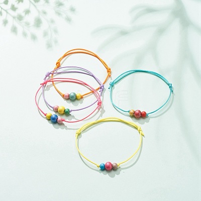 Natural Wood Round Beaded Bracelets BJEW-JB08565-1