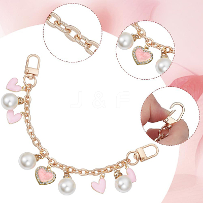 Heart Alloy Enamel & Resin Pearl Charm Zinc Alloy Cable Chain Purse Chains FIND-AB00070-1