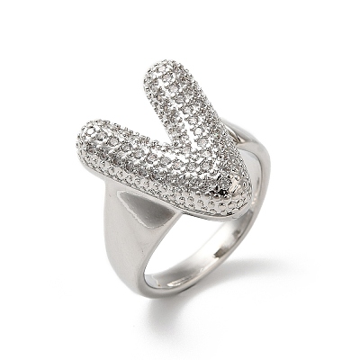 Letter Brass Micro Pave Clear Cubic Zirconia Open Cuff Ring for Women RJEW-N046-03V-P-1