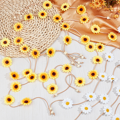 2Pcs 2 Colors Cloth Sunflower Hippie Headband Floral Crown OHAR-CP0001-15-1