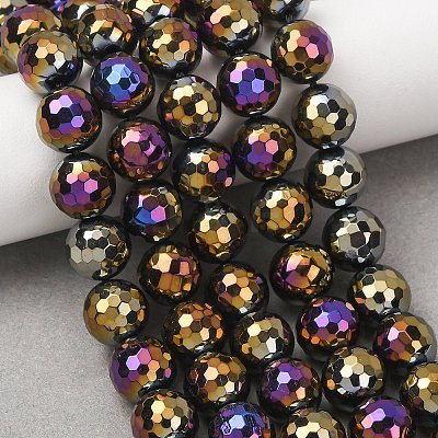 Electroplated Natural Agate Beads Strands G-B191-A07-10mm-04-1