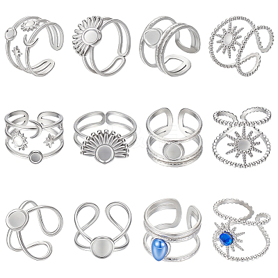 10Pcs 5 Styles 304 Stainless Steel Cuff Rings Components STAS-ME0003-25-1