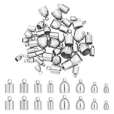 48Pcs 8 Style 201 & 304 Stainless Steel Cord Ends STAS-UN0047-76-1