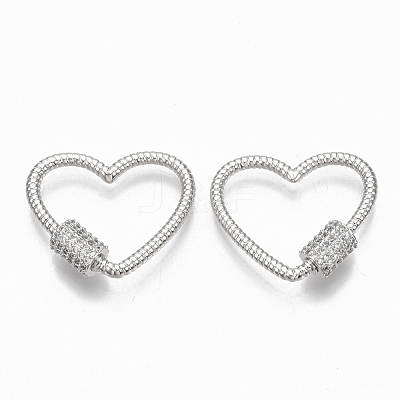 Brass Micro Pave Clear Cubic Zirconia Screw Carabiner Lock Charms ZIRC-T010-11P-1