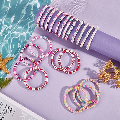 Handmade Polymer Clay Heishi Surfer Stretch Bracelets Set BJEW-SW00099-06-1
