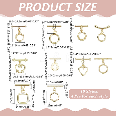 40Pcs 10 Styles Alloy Toggle Clasps FIND-ME0002-90-1