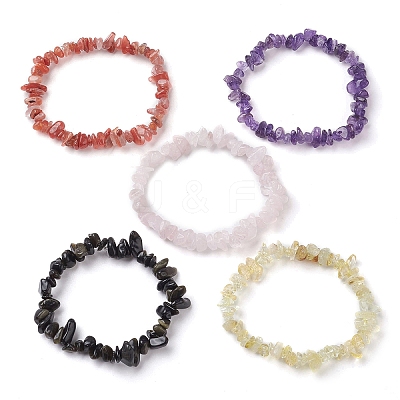 12 Constellation Natural Mixed Gemstone Chip Beaded Stretch Bracelets Sets for Women Men BJEW-JB10264-09-1