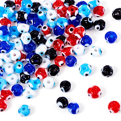 100Pcs 5 Colors Handmade Evil Eye Lampwork Beads Strands LAMP-TA0001-88B-1