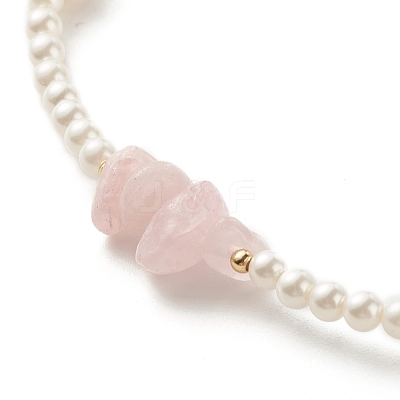 Natural Rose Quartz Chip Beaded Necklace for Girl Women NJEW-TA00016-02-1