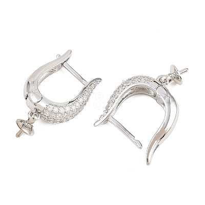 Brass Micro Pave Clear Cubic Zirconia Hoop Earring Findings KK-Z158-04P-1
