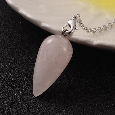 Teardrop Platinum Tone Brass Rose Quartz Dowsing Pendulums X-MAK-M015-03H-1