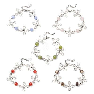 Alloy Natural Mixed Gemstone Link Bracelets for Women BJEW-JB11684-1
