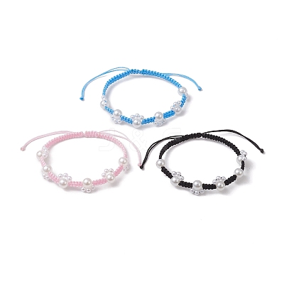 3Pcs 3 Colors Imitated Pearl Acrylic and ABS Plastic Imitation Pearl Beads Braided Bead Bracelets for Women BJEW-JB12082-1