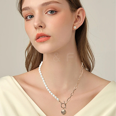 4Pcs 4 Style Natural Shell & Imitation Pearl Beaded Necklaces Set NJEW-AN0001-53-1
