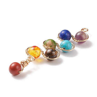 Chakra Gemstone Beaded Big Pendants PALLOY-JF01626-1