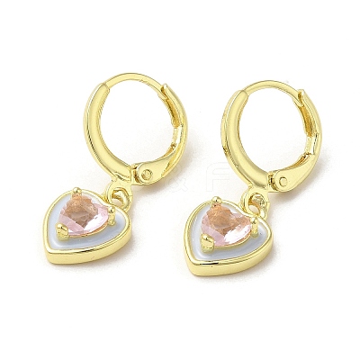Heart Golden Brass Dangle Leverback Earrings EJEW-L268-025G-03-1