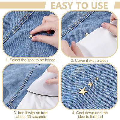 1200Pcs 4 Styles Aluminum Hotfix Iron On Star Studs FIND-NB0006-17G-1