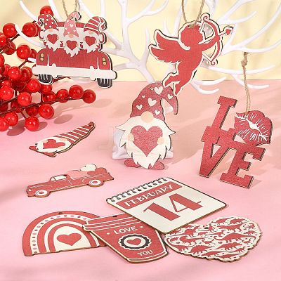 30Pcs 10 Styles Single Face Printed Wood Big Pendants Kit WOOD-CJC0011-11-1